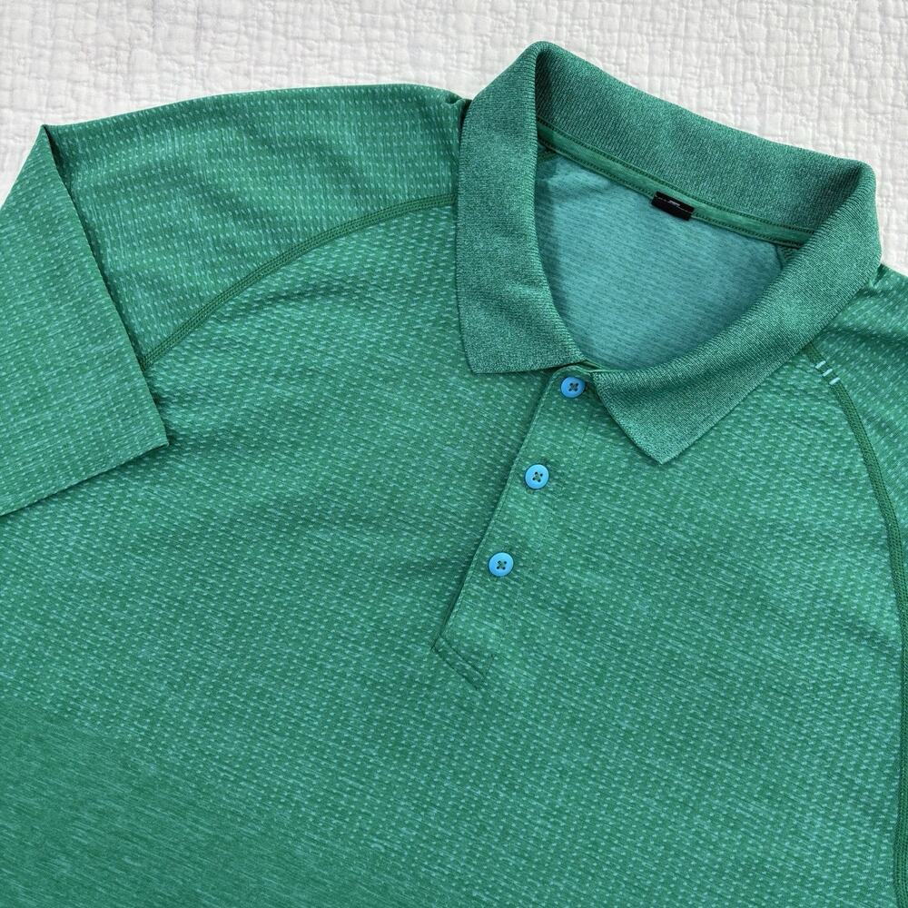Lululemon Polo Shirt Mens Large Green Geometric Performance Golf Top Stretch